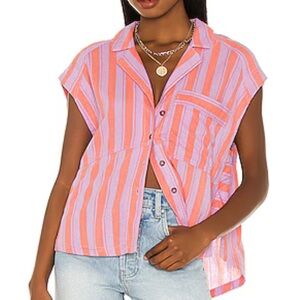 Free People Play It Cool Striped Linen Shirt Sorbet Combo Small NWT